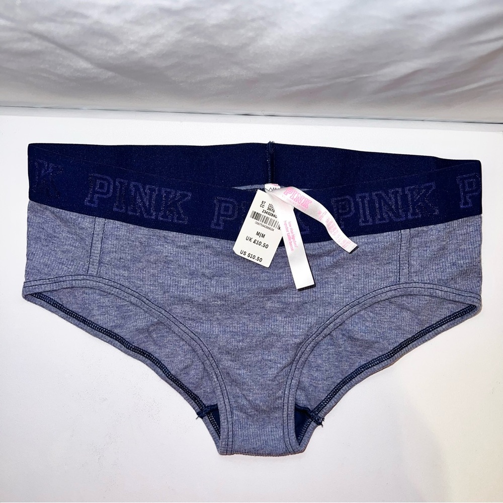 Victoria’s Secret PINK Logo Waistband Navy Blue Ribbed Knit Low Rise Hipster